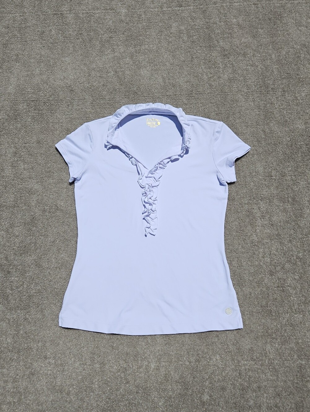 Lilly Pulitzer White Luxletic Polo Shirt Size XS Short Sleeve Ruffle Collar UPF